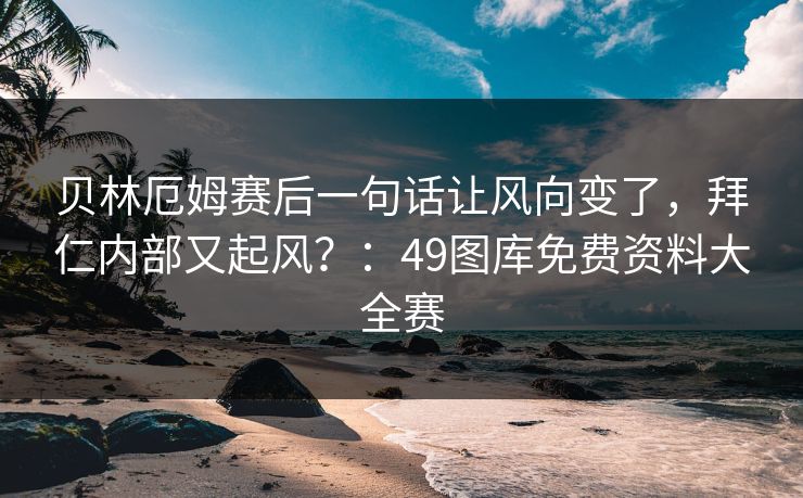 贝林厄姆赛后一句话让风向变了，拜仁内部又起风？：49图库免费资料大全赛